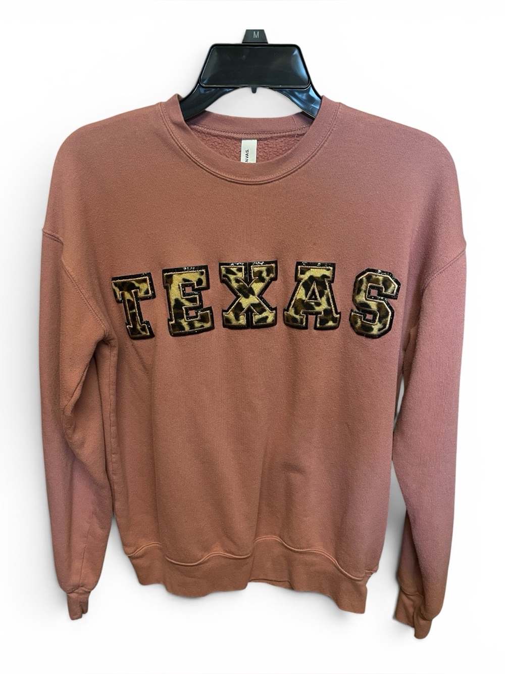 Bella+Canvas Texas Appliqué Crewneck Sweatshirt - Mauve with Cowhide Letters S